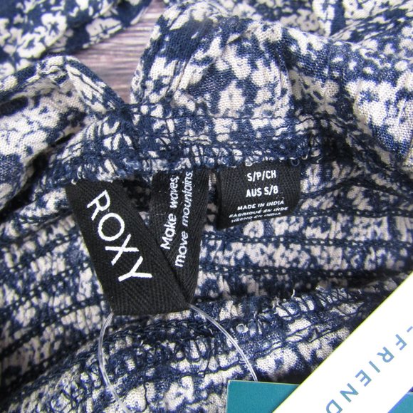 ROXY NEW NWT Small Navy Blue Ivory Floral Halter Neck Midi Dress V Neck - Picture 4 of 10